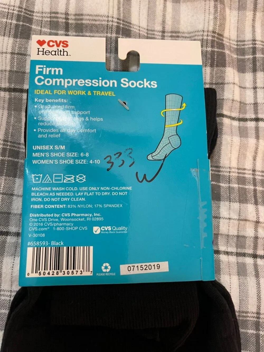 NWT CVS Health Firm Compression Socks S/M Black